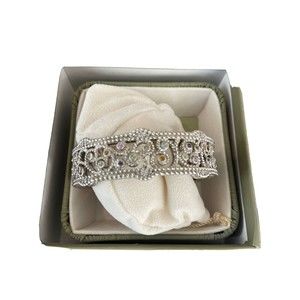 Judith Ripka Sterling Silver Multi Gemstone Scroll Bracelet  Hinged Cuff